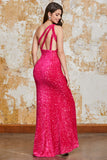 Fuchsia Paillet Lang Gallakjole med slids