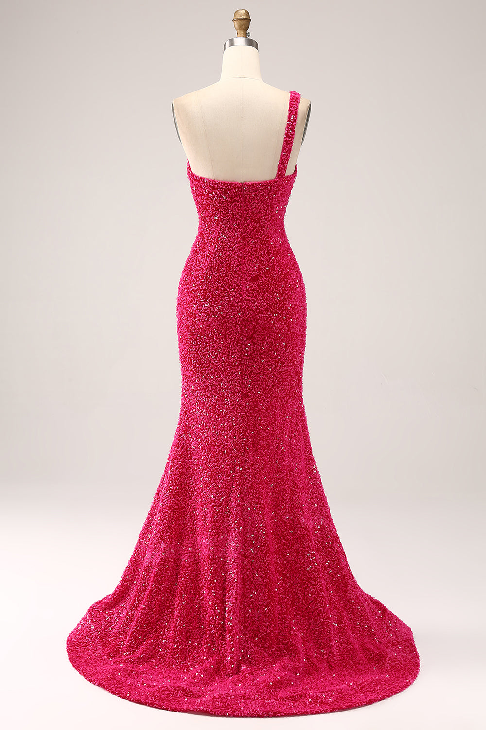 Sparkly Fuchsia Mermaid One Shoulder Long Pailletgallakjole med slids
