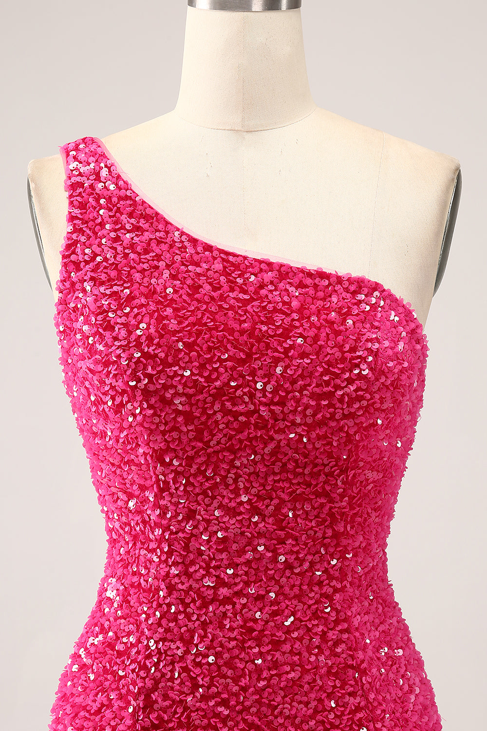 Sparkly Fuchsia Mermaid One Shoulder Long Pailletgallakjole med slids