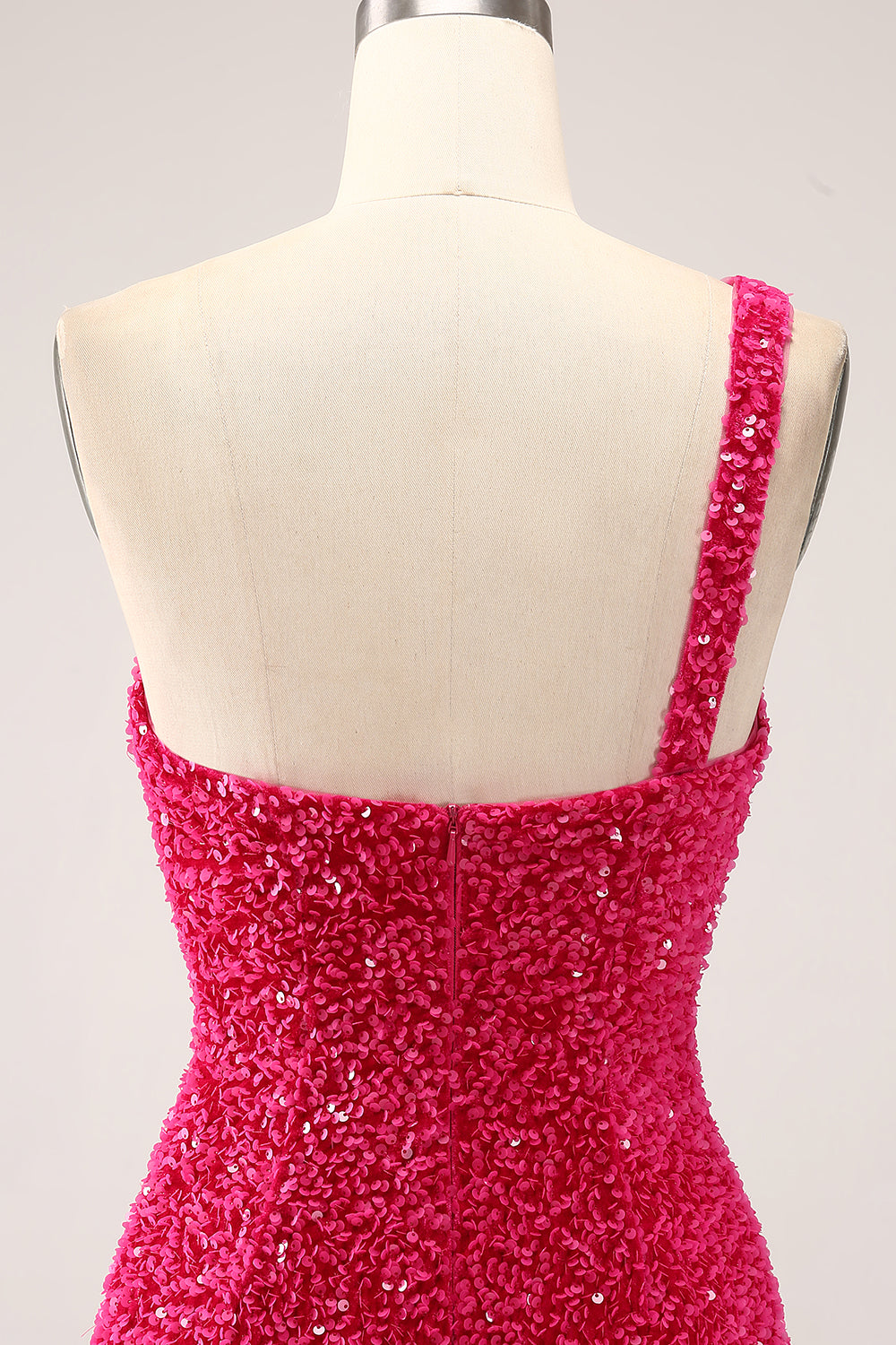 Sparkly Fuchsia Mermaid One Shoulder Long Pailletgallakjole med slids