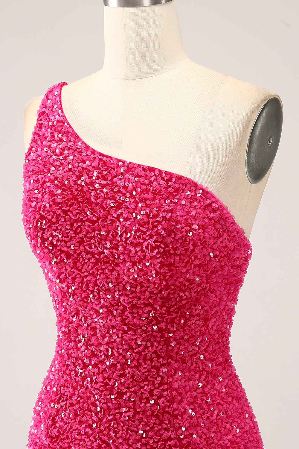 Sparkly Fuchsia Mermaid One Shoulder Long Pailletgallakjole med slids