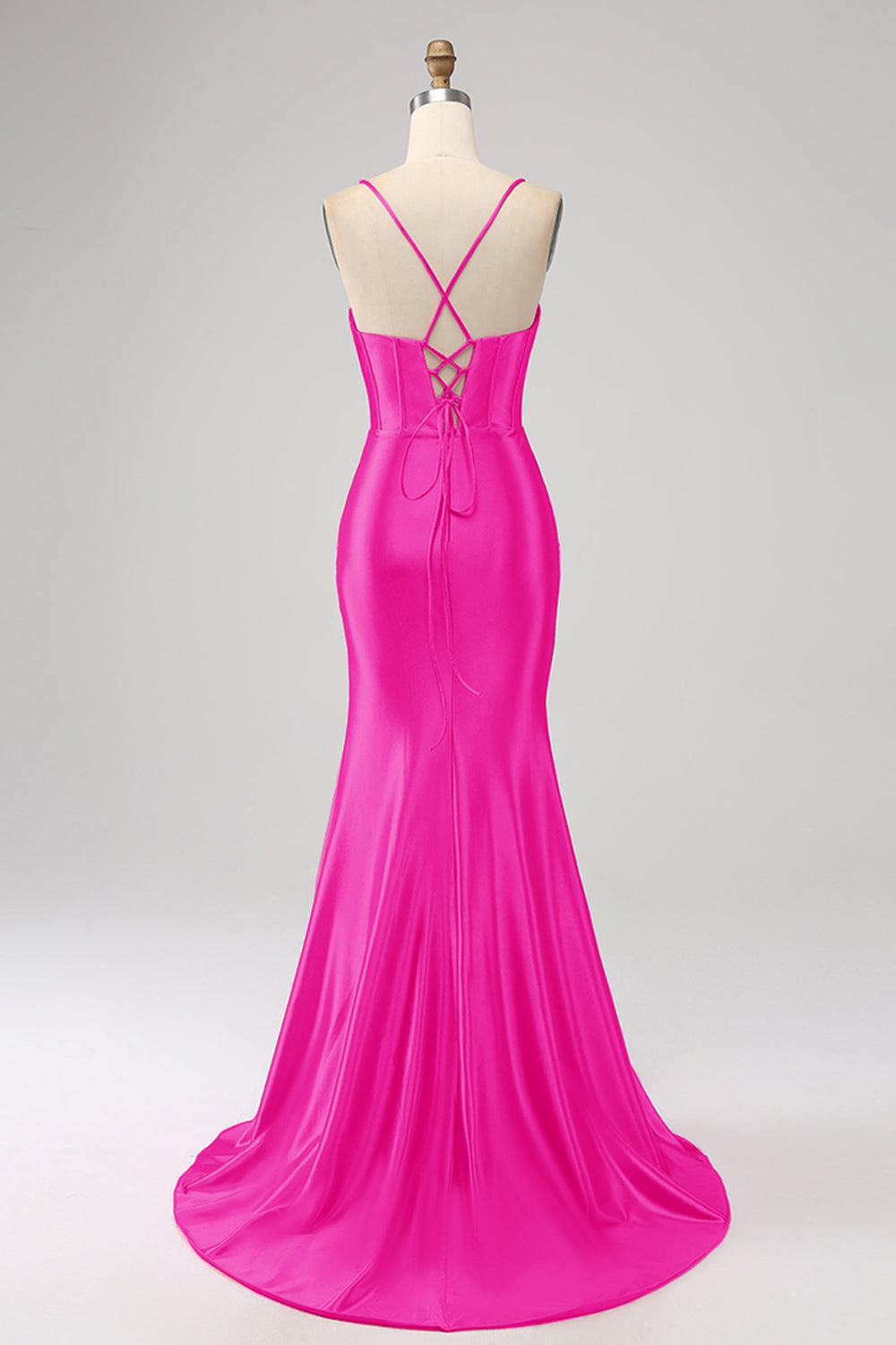 Fuchsia Skede Spaghetti Stropper Plus Size Gallakjole med Split Front