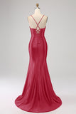 Fuchsia Skede Spaghetti Stropper Plus Size Gallakjole med Split Front