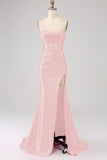 Fuchsia Skede Spaghetti Stropper Plus Size Gallakjole med Split Front