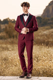 3 stykker Peak Lapel Burgundy Mænds Prom Suits