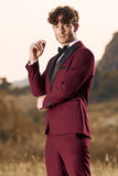 3 stykker Peak Lapel Burgundy Mænds Prom Suits