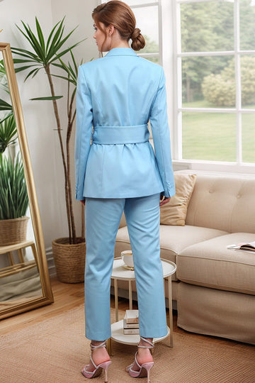 Blå 2-delt Peak revers Kvinders dragter med bælte