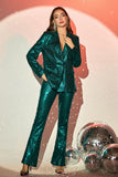 Glitrende grøn hak revers pailletter kvinder jakkesæt med bælte