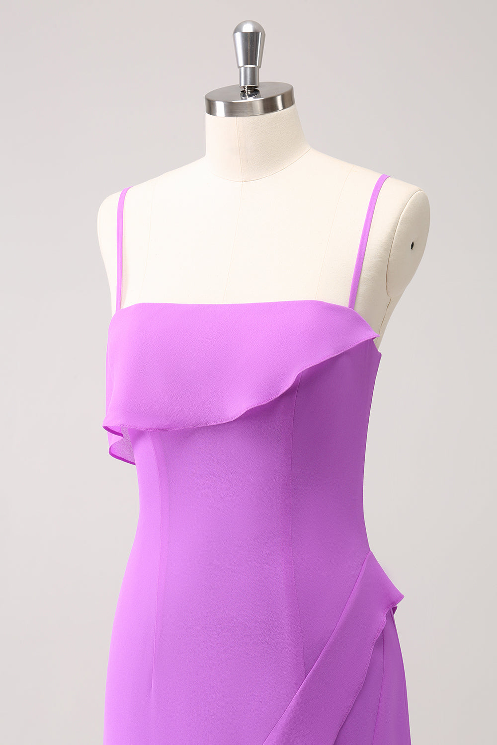 Tahiti flæse spaghetti stropper chiffon lang brudepige kjole med slids