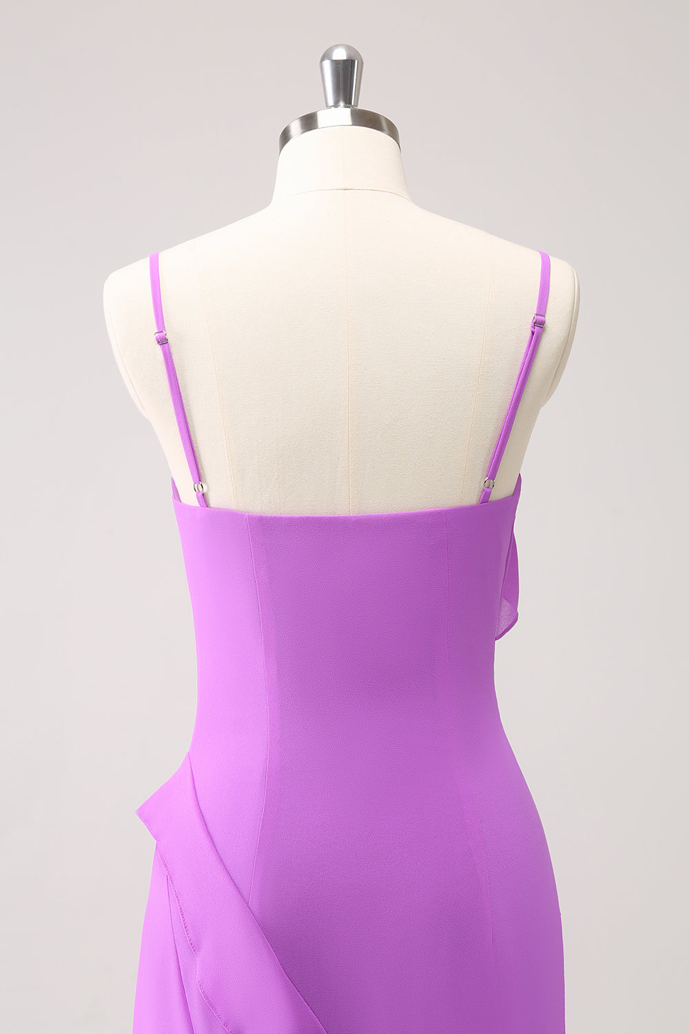 Tahiti flæse spaghetti stropper chiffon lang brudepige kjole med slids