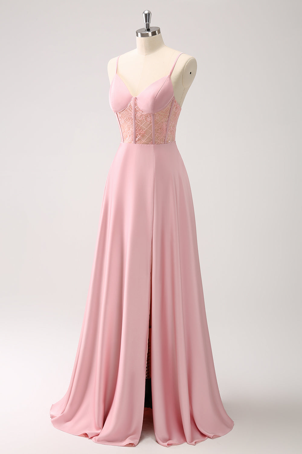 Satin grøn A-linje korset brudepigekjole med slids