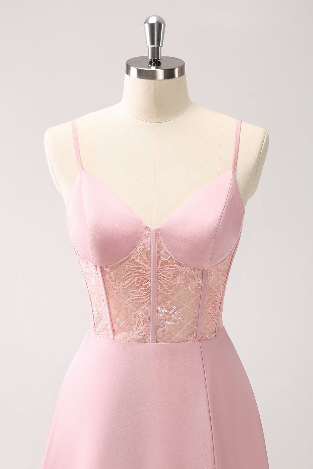 Satin grøn A-linje korset brudepigekjole med slids