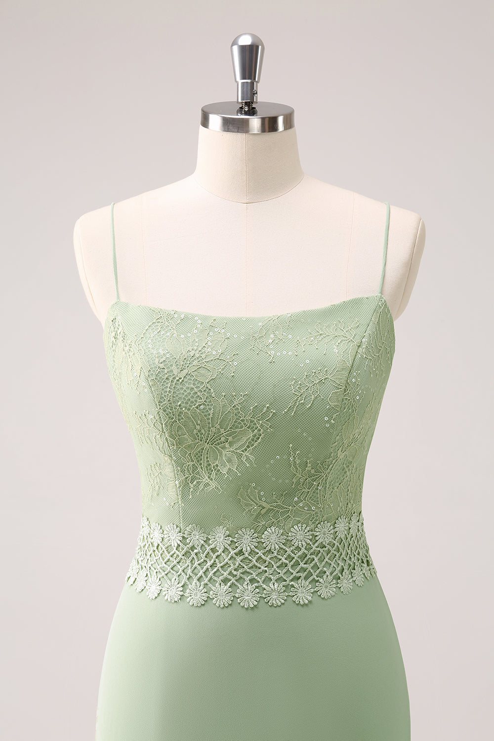 Grøn Floral Ruffled Chiffon Brudepigekjole med blonder