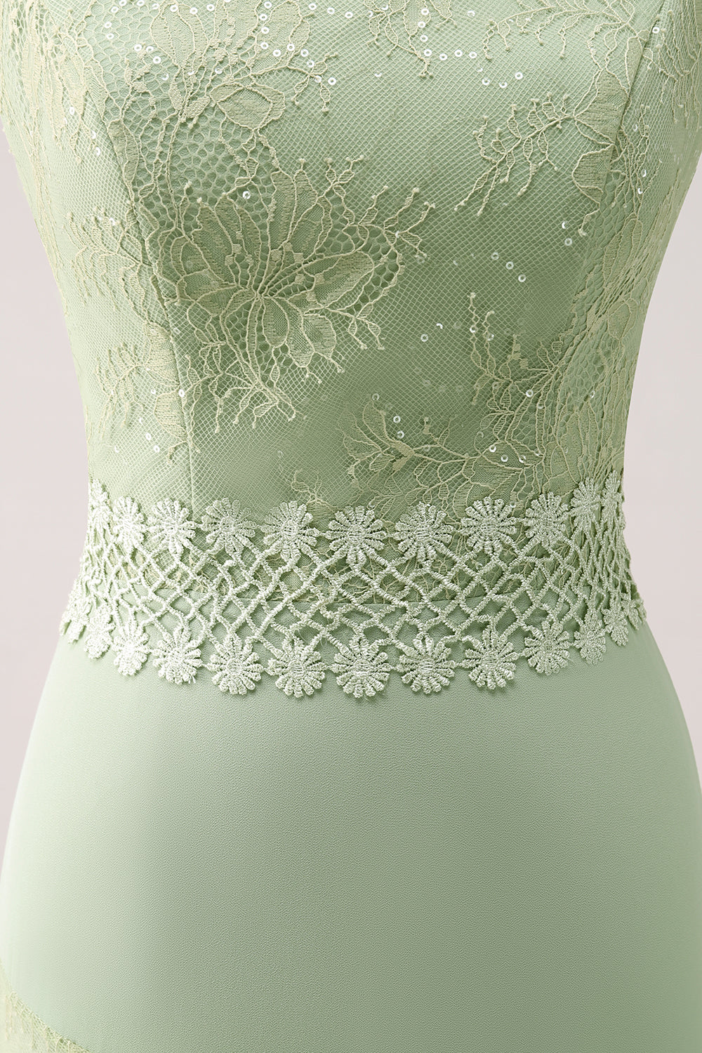 Grøn Floral Ruffled Chiffon Brudepigekjole med blonder