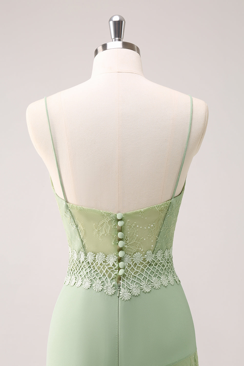 Grøn Floral Ruffled Chiffon Brudepigekjole med blonder