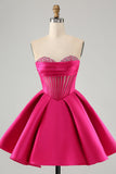Sød Fuchsia A Line Sweetheart Corset Homecoming Kjole med perler