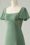 A Line Eucalyptus Square Neck Chiffon Brudepigekjole med slids