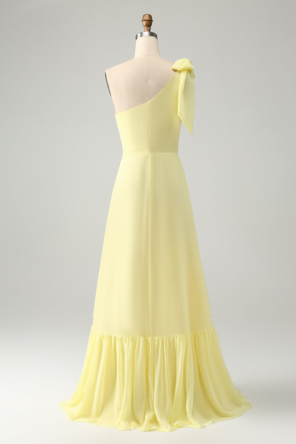 A Line One Shoulder Yellow Long Wedding Guest Dress med slids