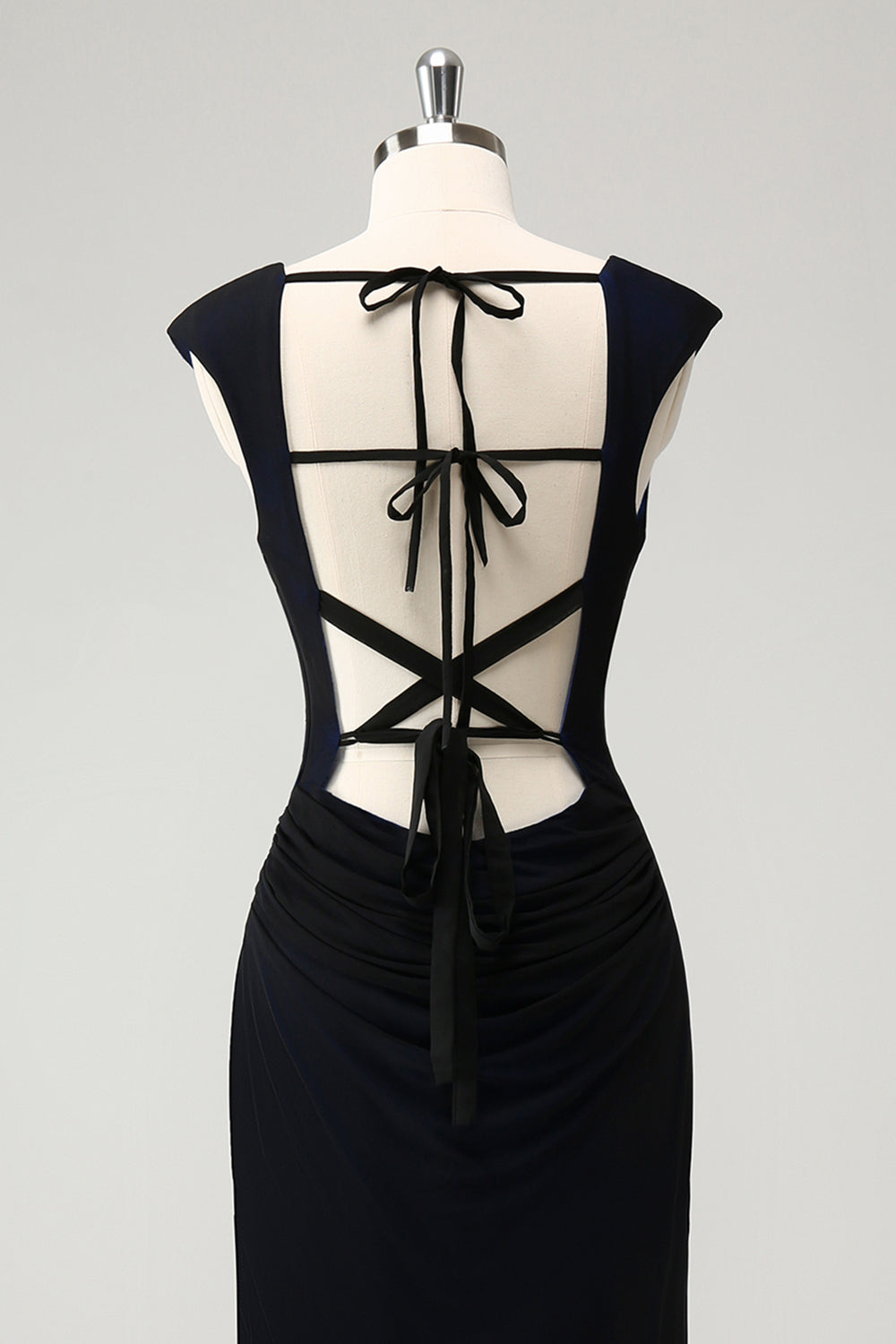 Sort blå havfrue kappe hals lang brudepige kjole