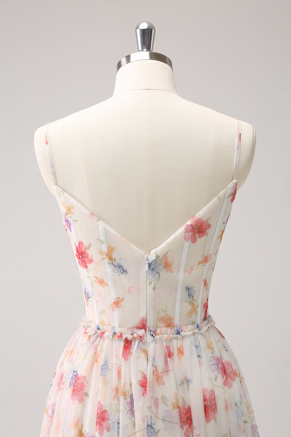 Hvid Rød Blomster A-linje Spaghetti Stropper Lang Brudepige Kjole