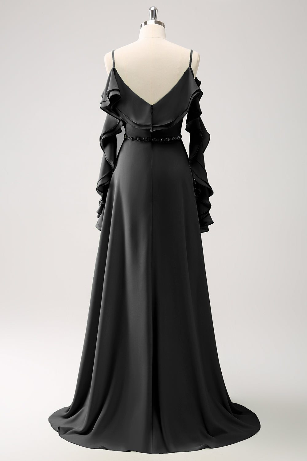 Lysegrøn kold skulder A-linje Chiffon lang brudepigekjole med flæser