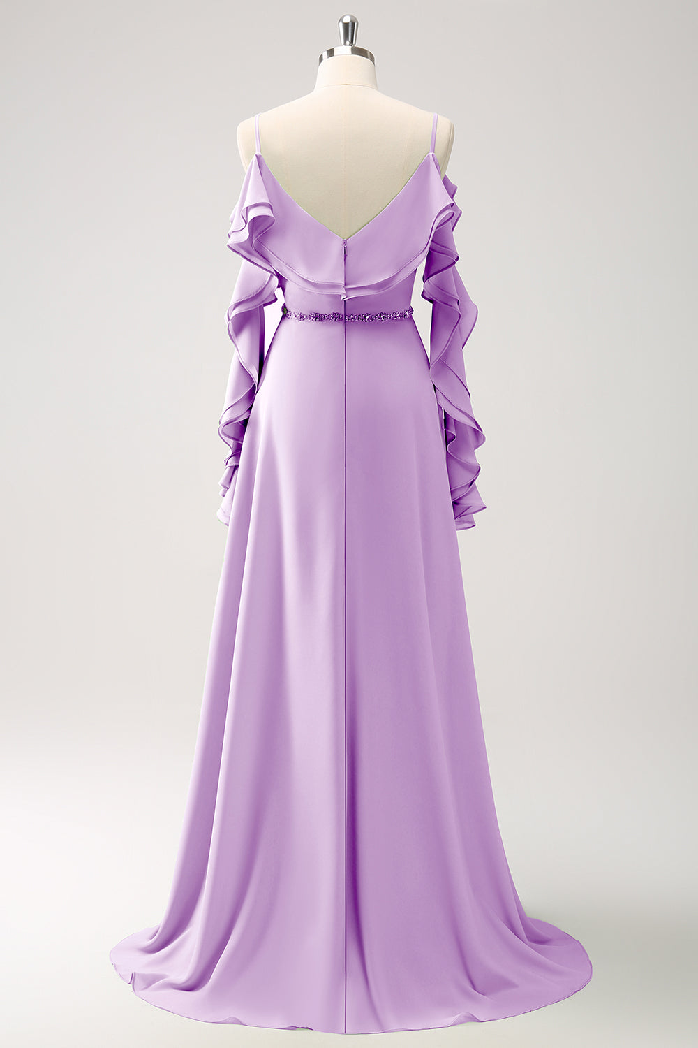 Mørkegrøn kold skulder A-linje Chiffon lang brudepigekjole med flæser