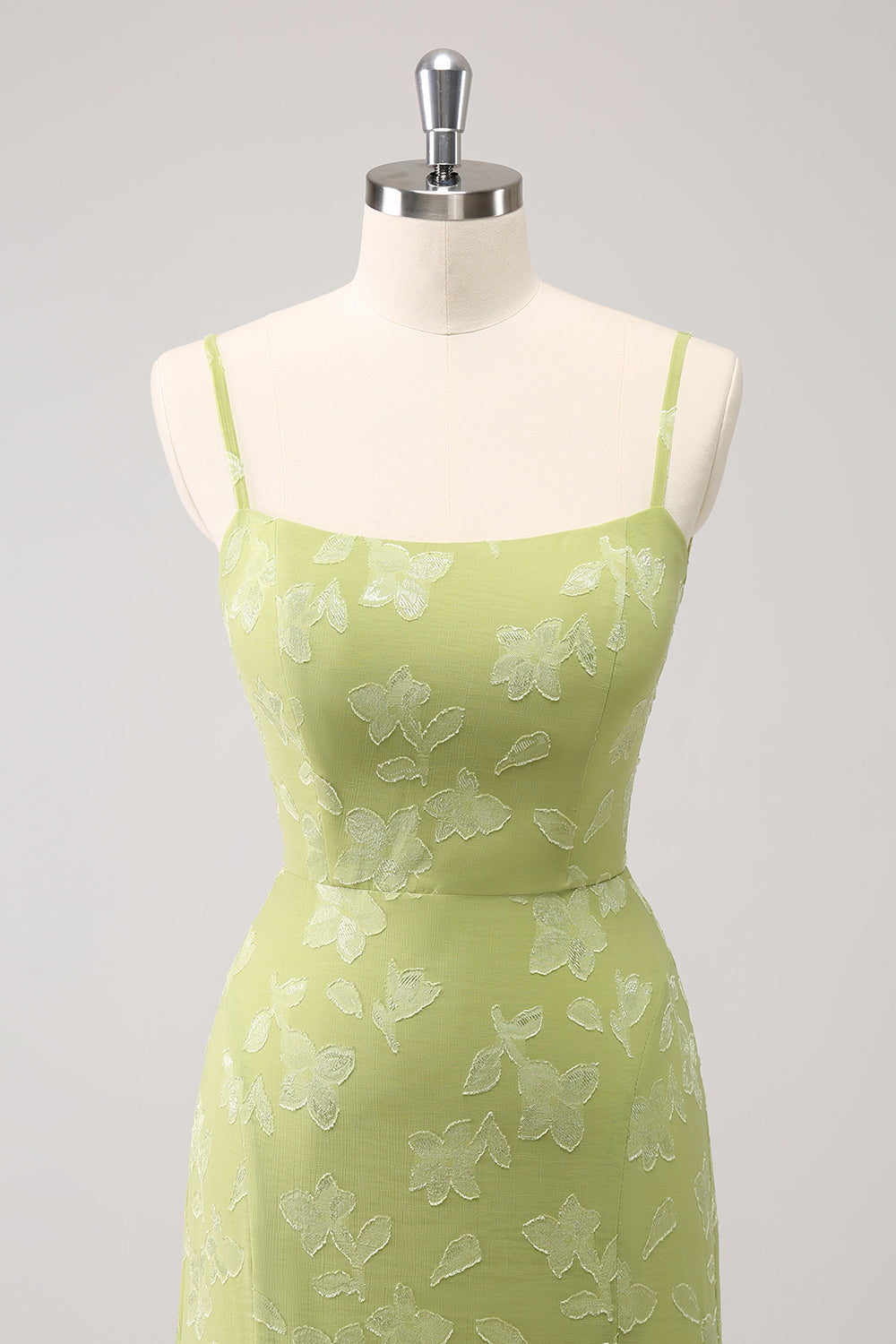 Grøn broderi havfrue brudepige kjole med blonder op tilbage