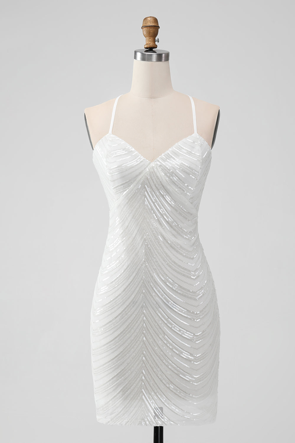 Hvid pailletter Bodycon Kort Homecoming Kjole med Criss Cross Back