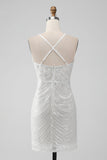 Hvid pailletter Bodycon Kort Homecoming Kjole med Criss Cross Back