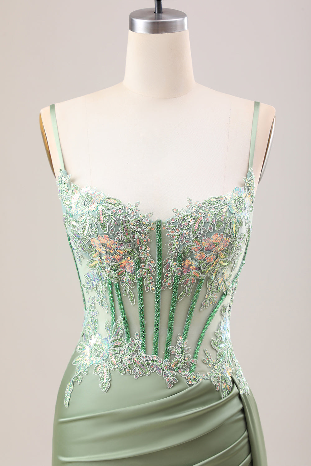 Stilfuld lilla havfrue plisseret pailletkorset lang gallakjole med slids