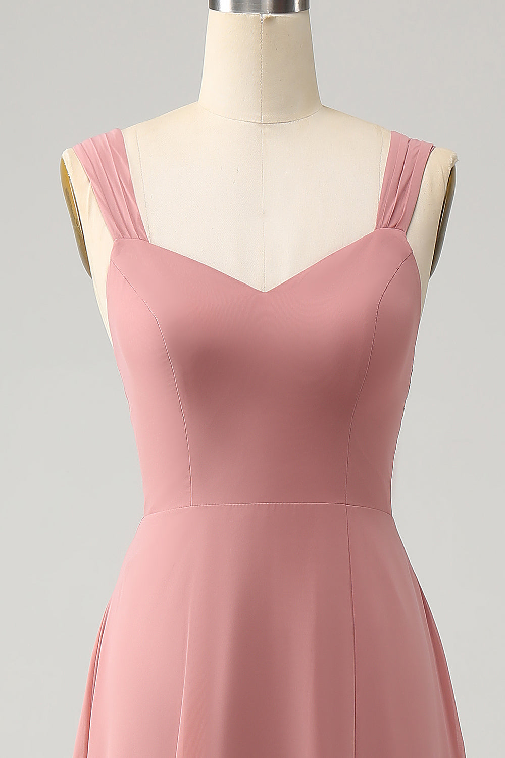 Brick Red A Line Spaghetti Straps Lang brudepigekjole med slids