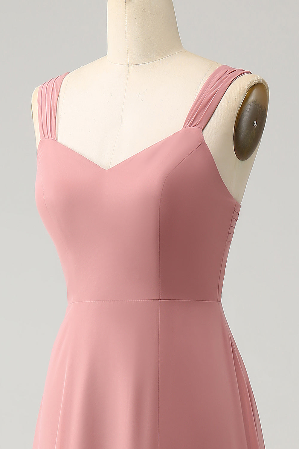 Brick Red A Line Spaghetti Straps Lang brudepigekjole med slids