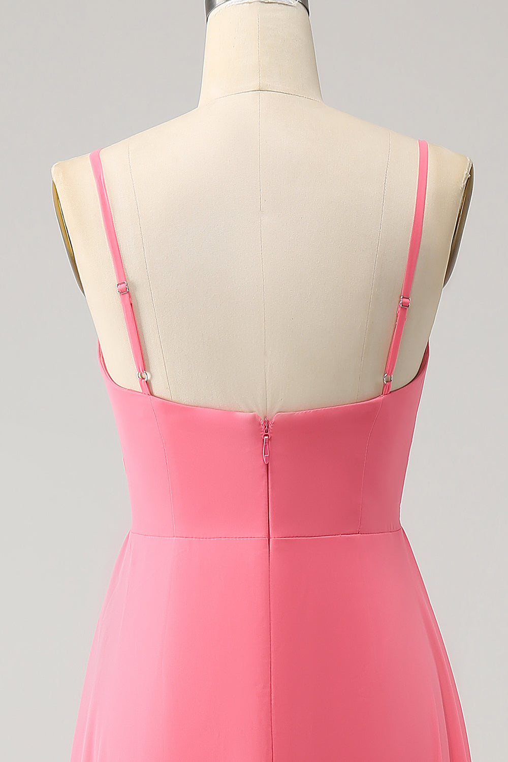 Coral A Line V hals Spaghetti Stropper Chiffon Lang Brudepigekjole med slids