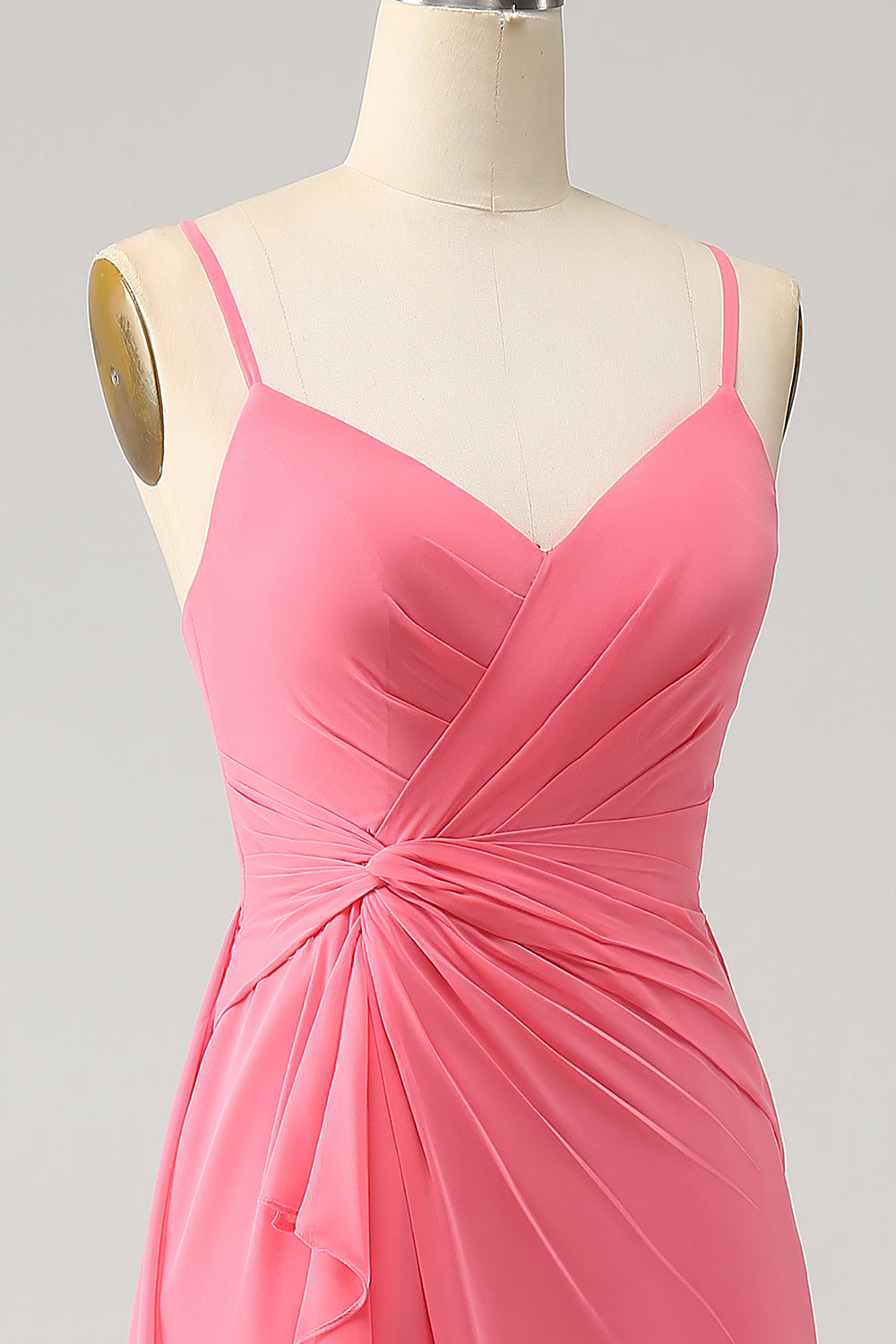 Coral A Line V hals Spaghetti Stropper Chiffon Lang Brudepigekjole med slids