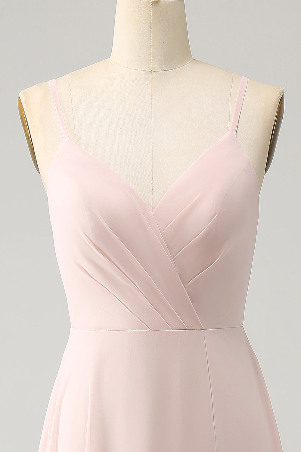Pink A Line V hals Chiffon lang brudepigekjole med slids
