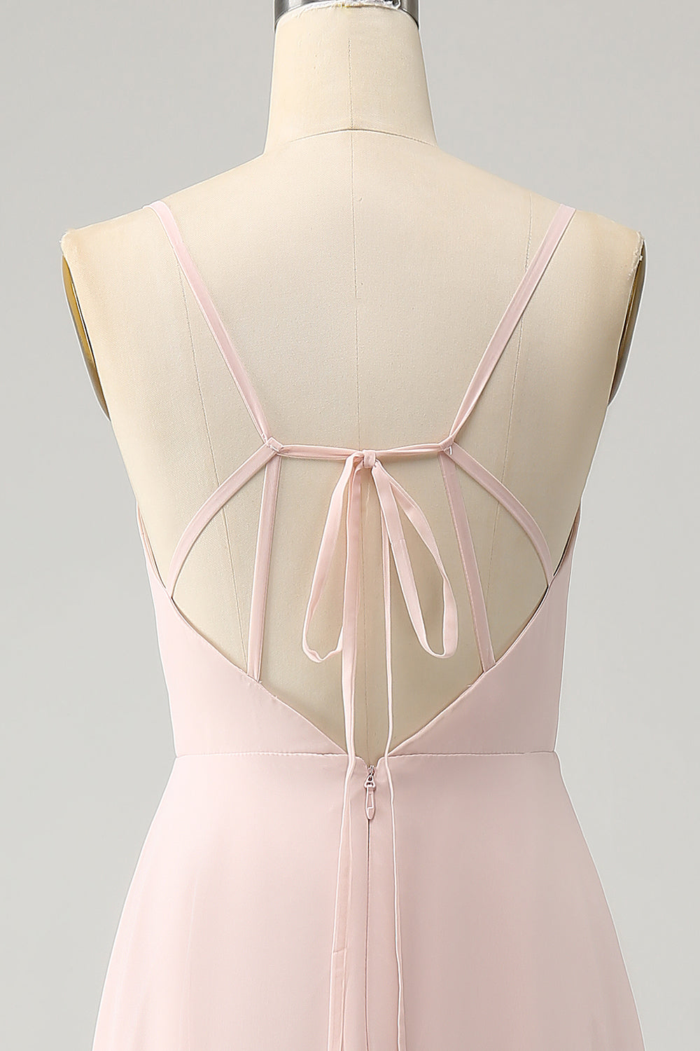 Pink A Line V hals Chiffon lang brudepigekjole med slids