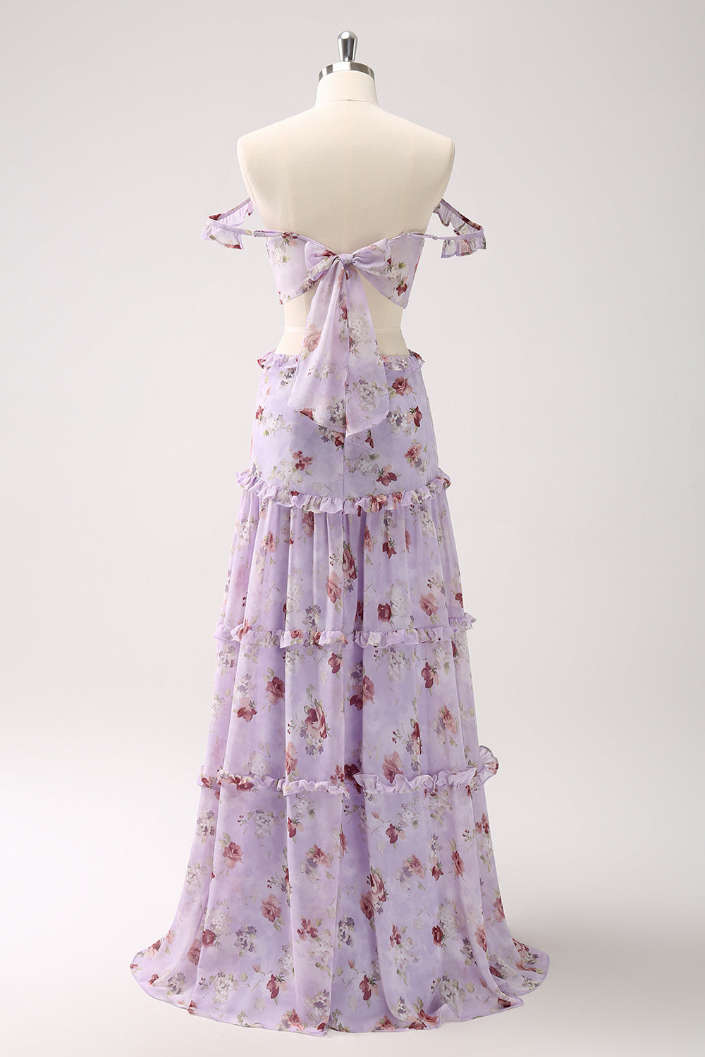 Grå lilla A-linje Off the Shoulder Blomstret brudepigekjole