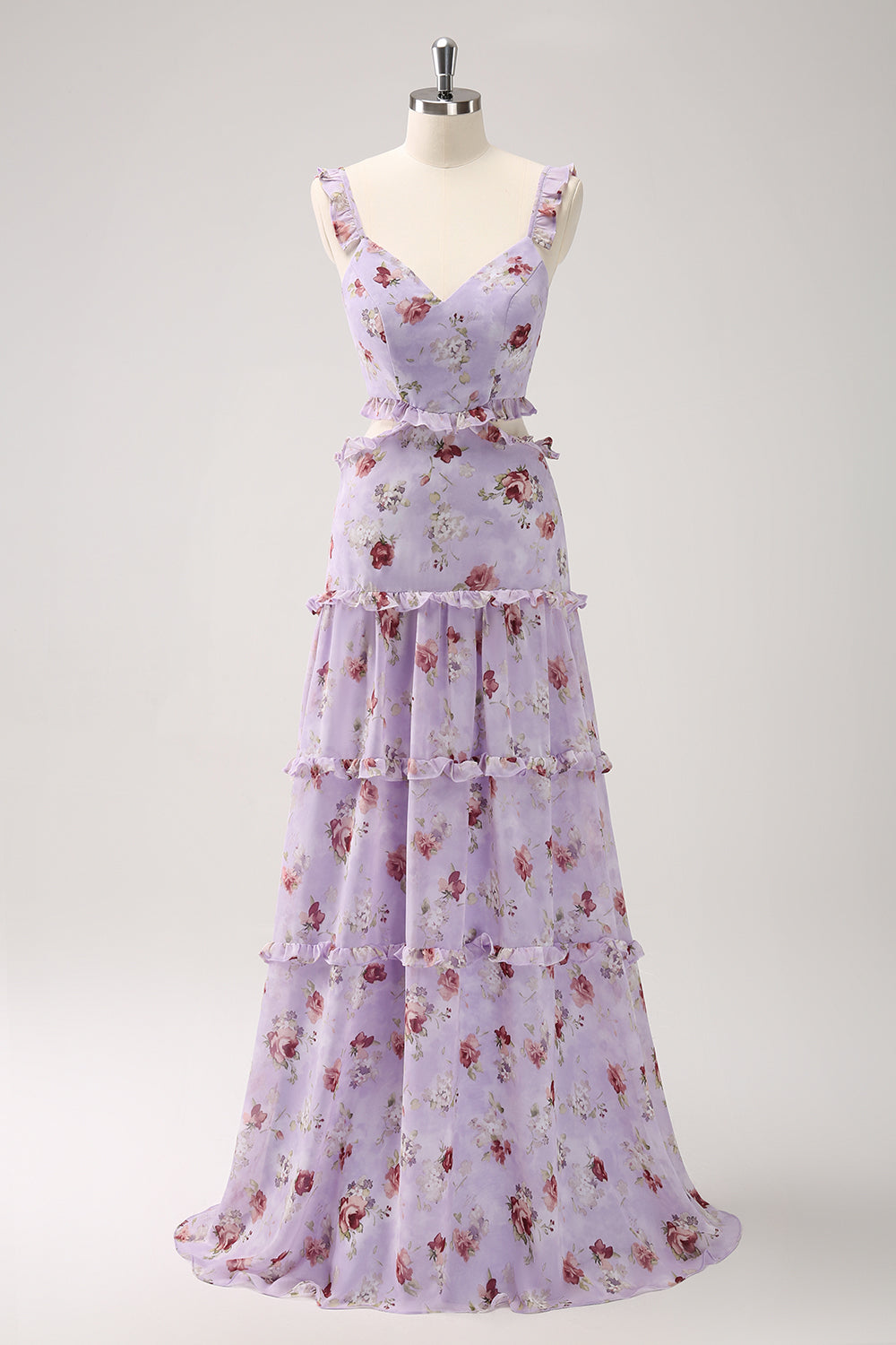 Grå lilla A-linje Off the Shoulder Blomstret brudepigekjole