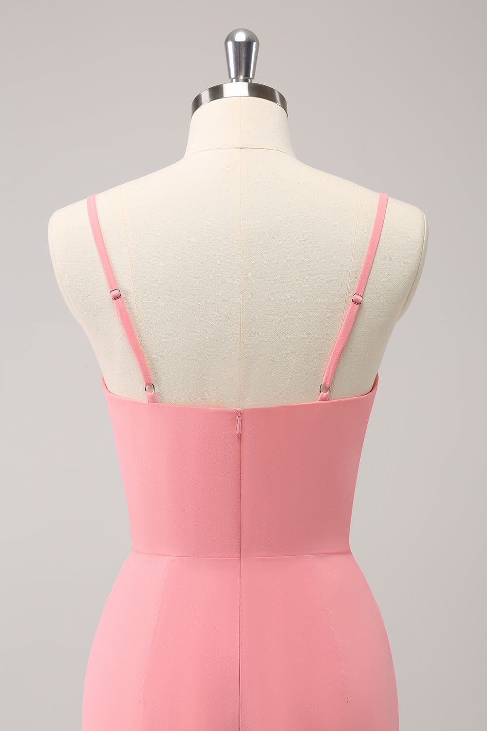 Pink Spaghetti stropper Havfrue brudepige kjole med flæser