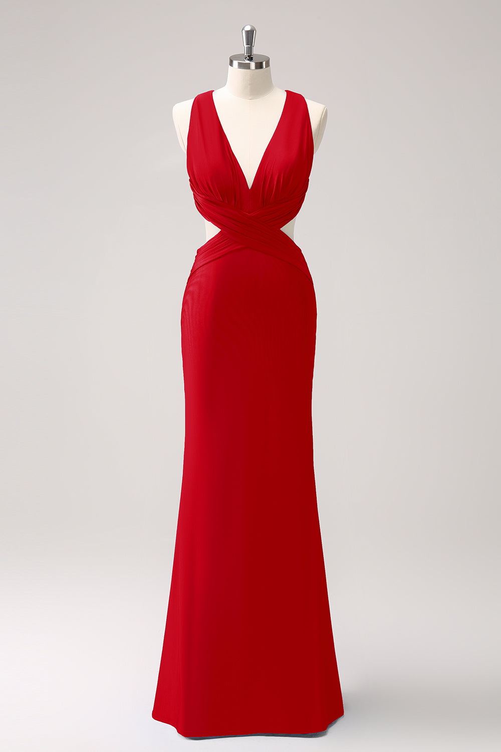 Kongeblå havfrue udskåret rynket lang brudepigekjole