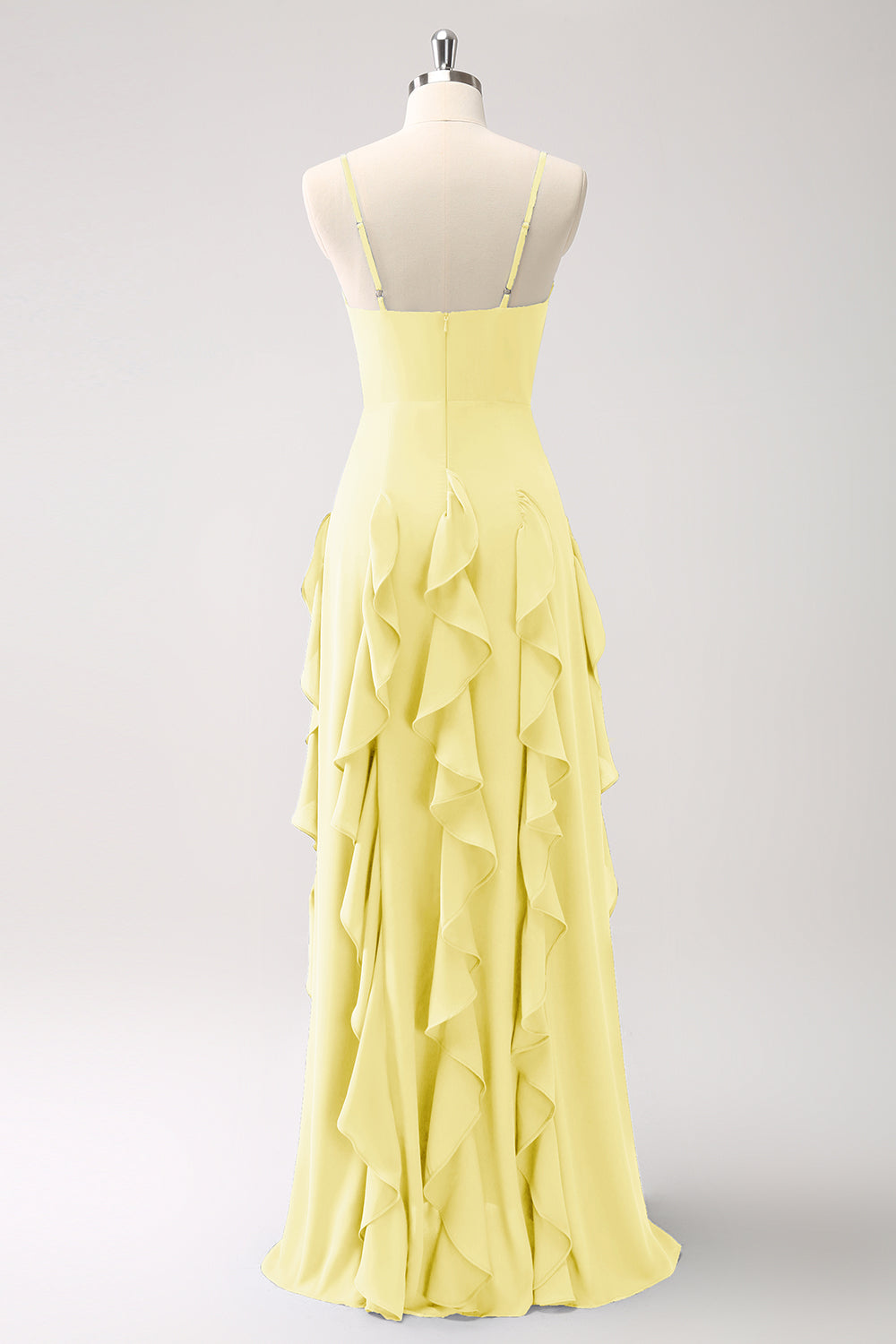 A-linje mørkeblå Spaghetti stropper brudepigekjole med flæser