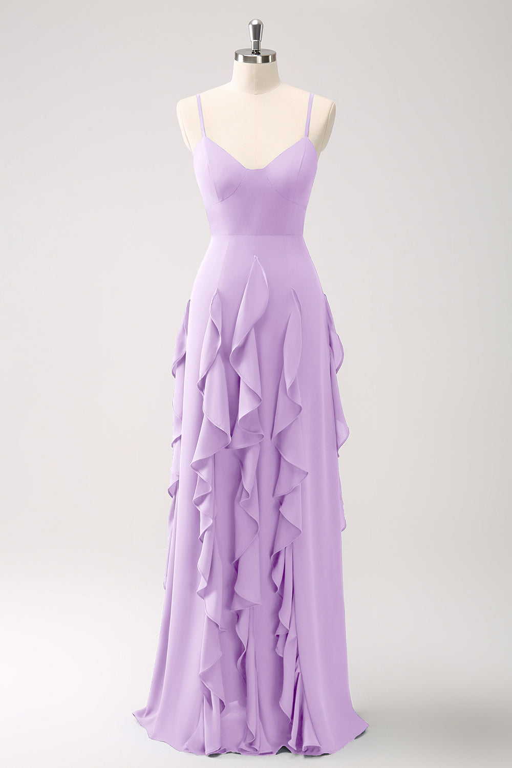 A-linje Fuchsia Spaghetti stropper brudepigekjole med flæser