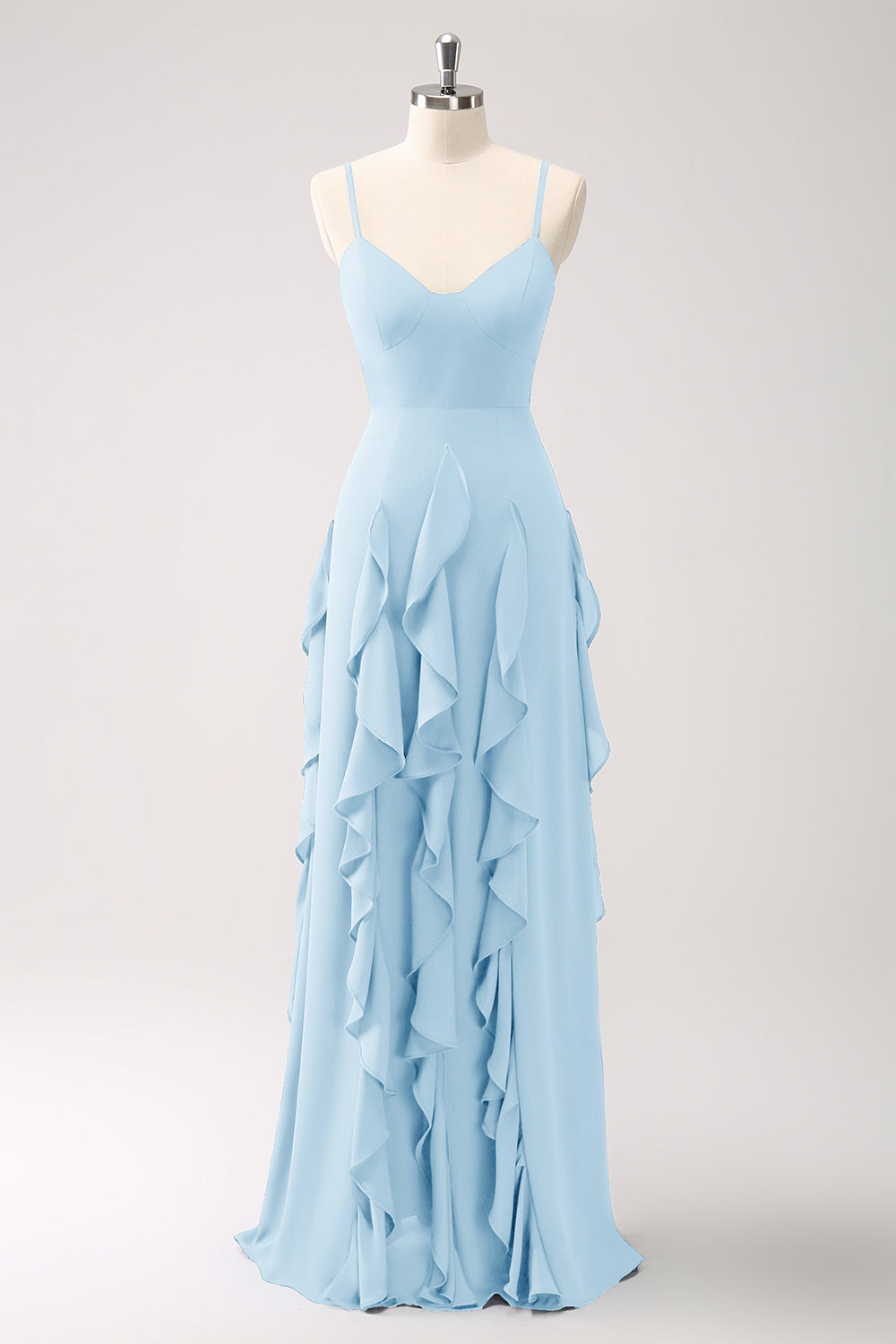 A-linje Fuchsia Spaghetti stropper brudepigekjole med flæser