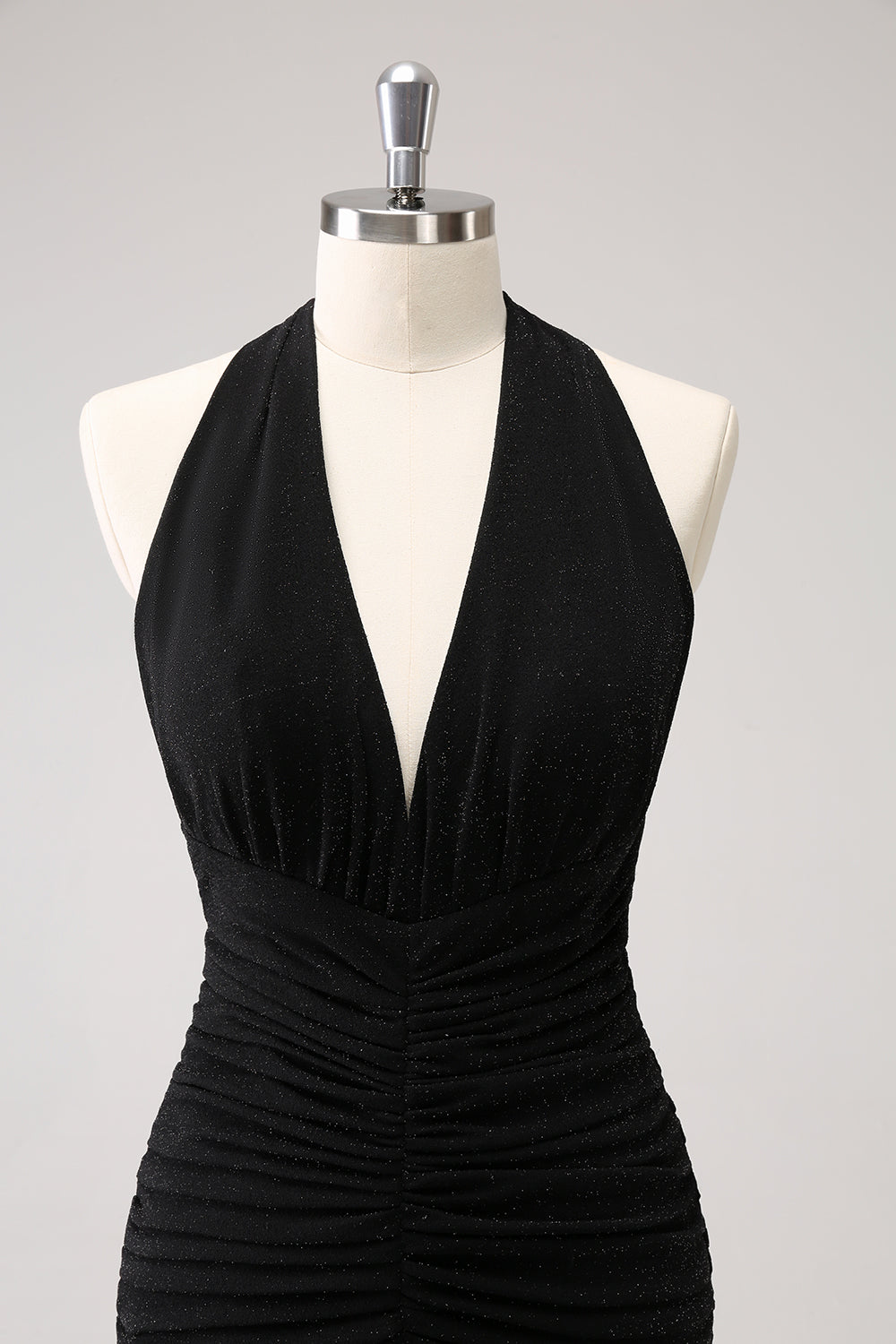 Sort Havfrue Plisseret Rygløs Lang Brudepigekjole