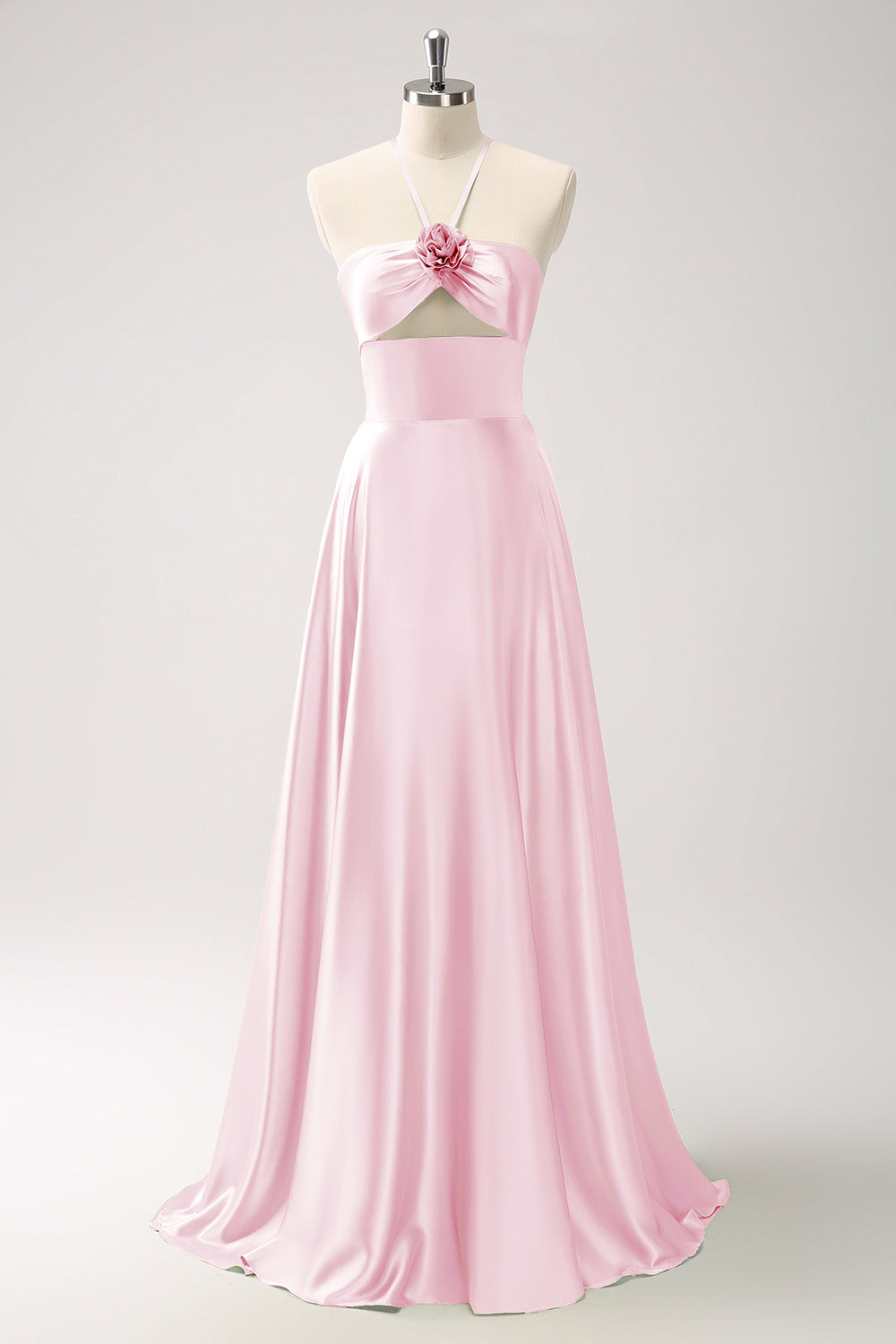 Lysegrøn A-linje Halter Udhulet Satin brudepigekjole med blomst