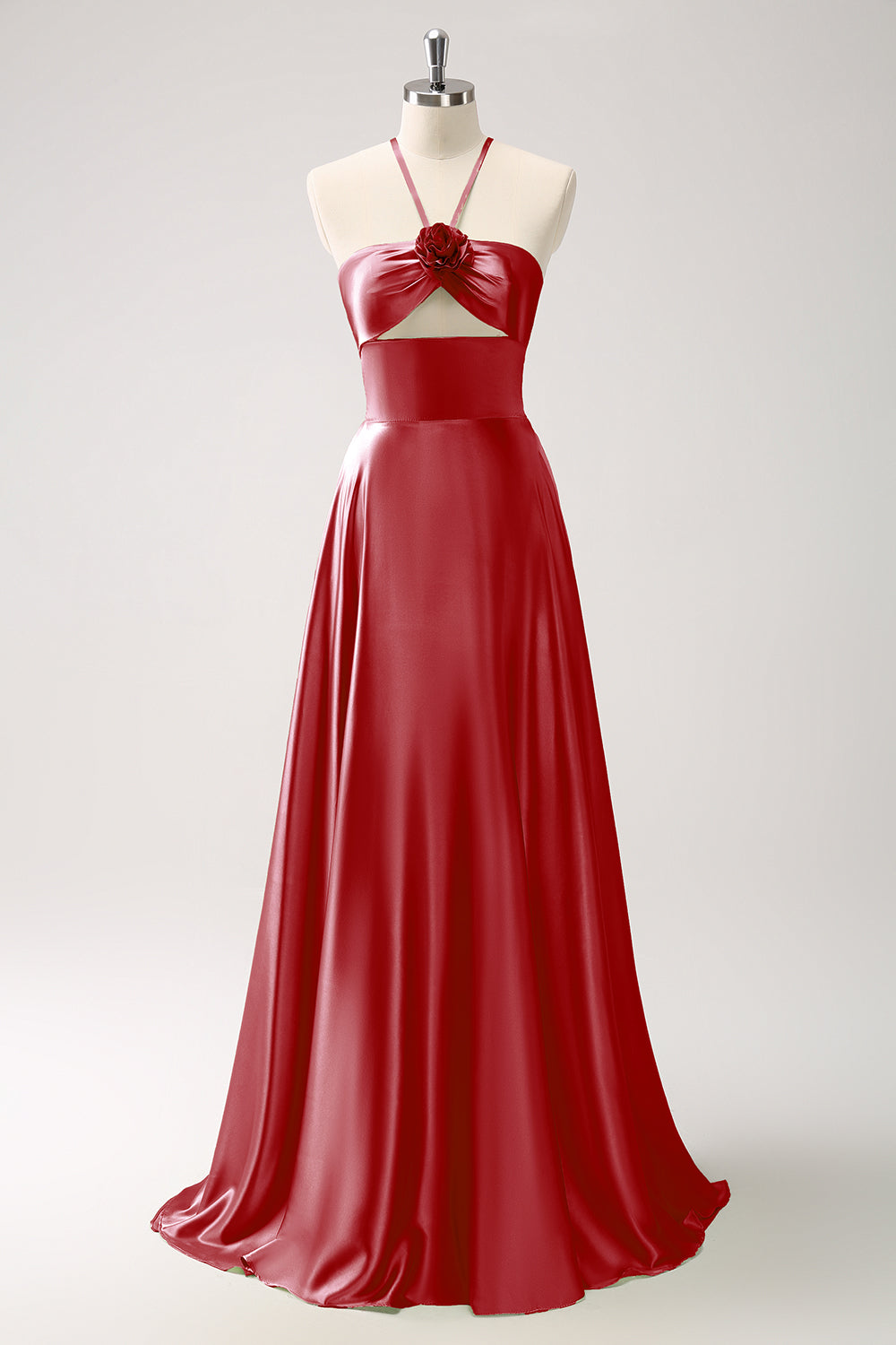 Lysegrøn A-linje Halter Udhulet Satin brudepigekjole med blomst