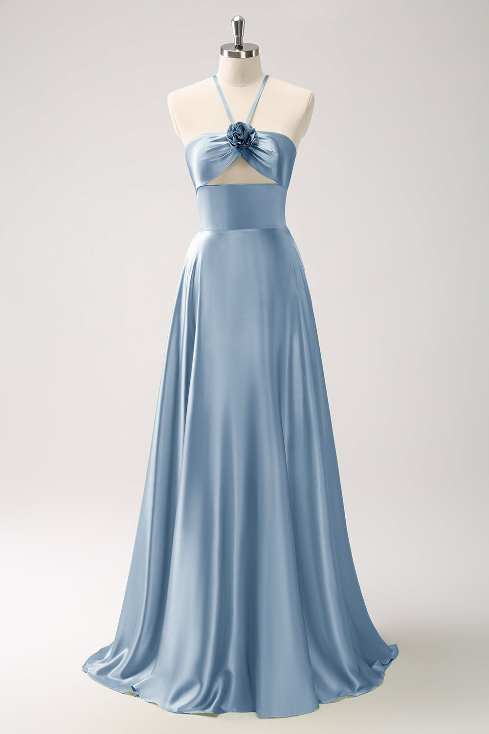 Lysegrøn A-linje Halter Udhulet Satin brudepigekjole med blomst