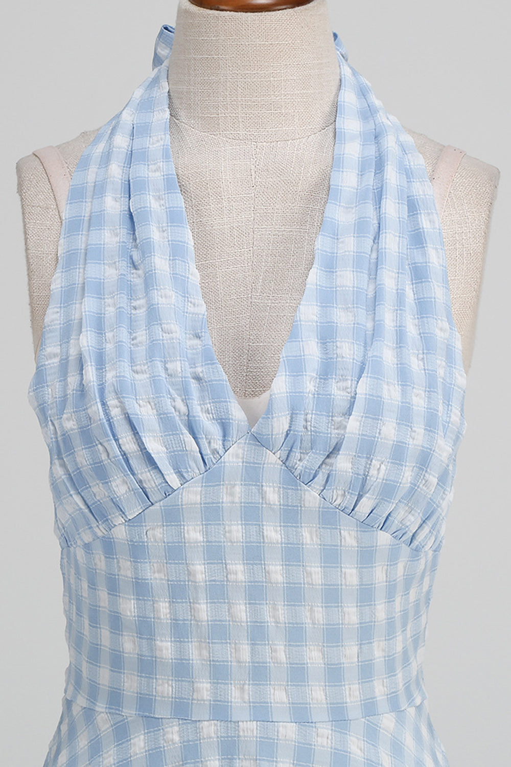 Halter Blue Plaid 1950'erne kjole med sløjfe