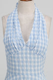Halter Blue Plaid 1950'erne kjole med sløjfe