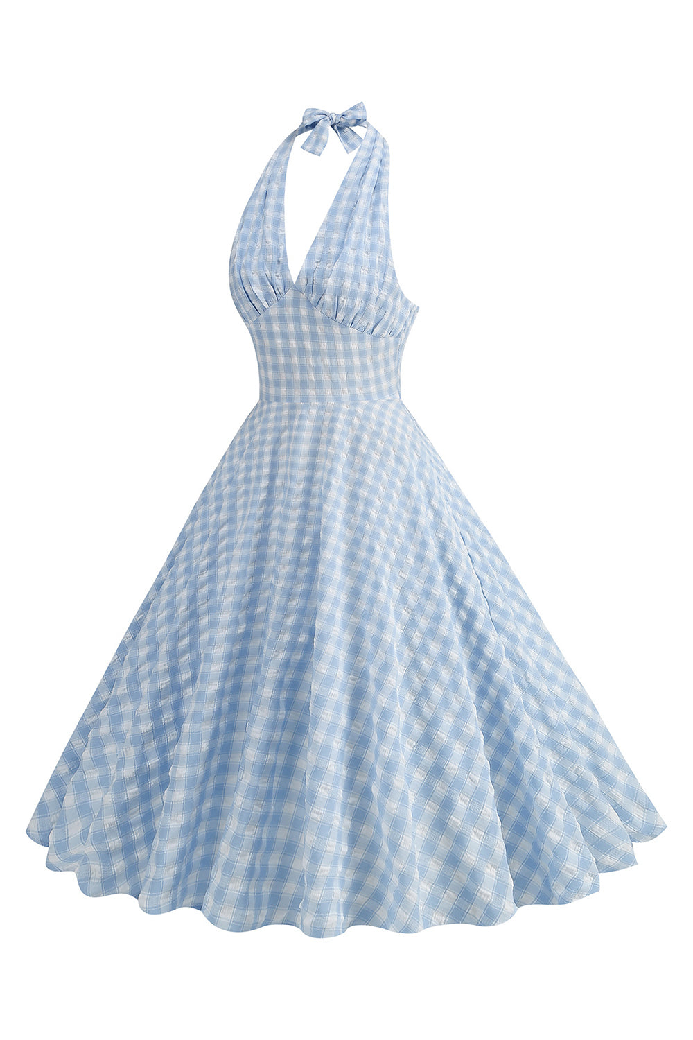Halter Blue Plaid 1950'erne kjole med sløjfe